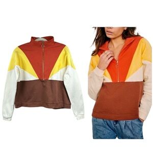 Sezane Liam Sweatshirt XS Half Zip Color Block Boxy Fit Oversized Grunge Luxury